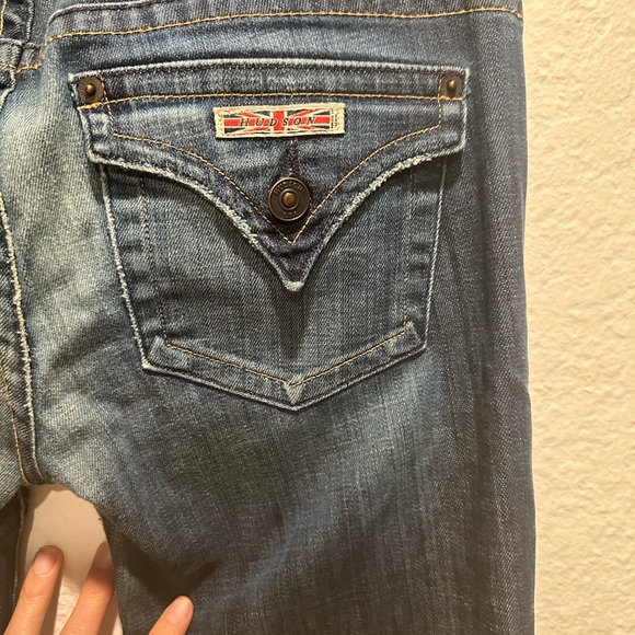 Vintage Y2K Hudson Low Rise Flare Jeans 2000s Distressed Dark Wash Denim - Sz 27 - Picture 8 of 16